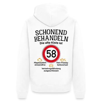 58. Geburtstag Schonend Behandeln 58 Alte Kiste 58 - Unisex Premium Bio Zip Hoodie - Weiß - Hinten - Thijin (182cm)