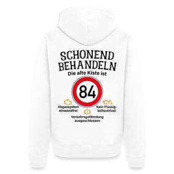 84. Geburtstag Schonend Behandeln 84 Alte Kiste 84 - Unisex Premium Bio Zip Hoodie - Weiß - Hinten - Thijin (182cm)