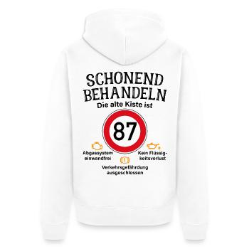 87. Geburtstag Schonend Behandeln 87 Alte Kiste 87 - Unisex Premium Bio Zip Hoodie - Weiß - Hinten - Thijin (182cm)