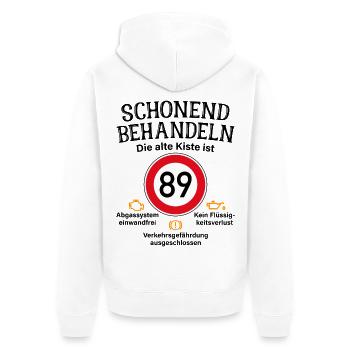 89. Geburtstag Schonend Behandeln 89 Alte Kiste 89 - Unisex Premium Bio Zip Hoodie - Weiß - Hinten - Thijin (182cm)