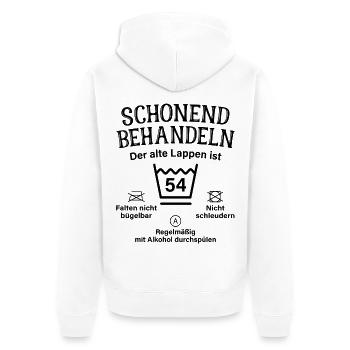 54. Geburtstag Schonend Behandeln Alte Lappen 54 - Unisex Premium Bio Zip Hoodie - Weiß - Hinten - Thijin (182cm)