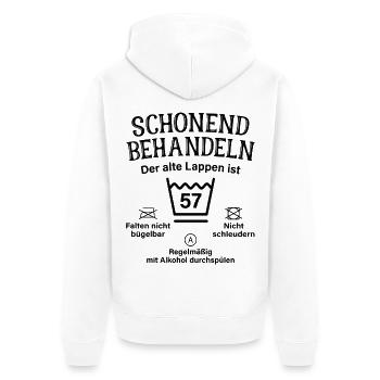 57. Geburtstag Schonend Behandeln Alte Lappen 57 - Unisex Premium Bio Zip Hoodie - Weiß - Hinten - Thijin (182cm)