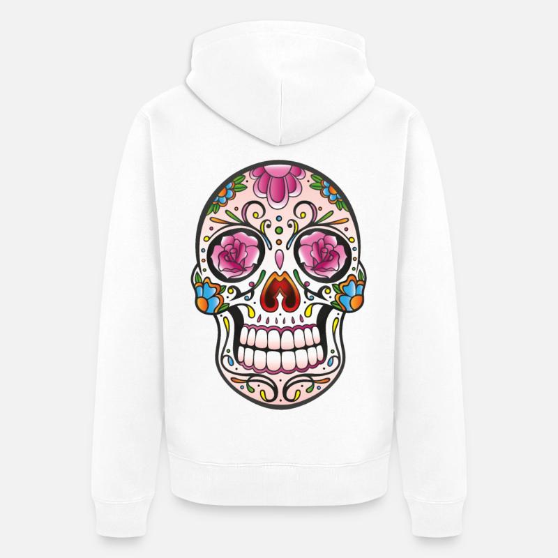 Mexican Sugar Skull, day of the dead - Veste à capuche bio Premium Unisexe - blanc