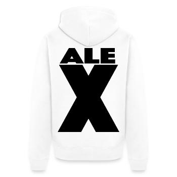 Alex X – Minimal Name Design - Unisex Premium Bio Zip Hoodie - Weiß - Hinten - Thijin (182cm)