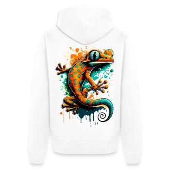 Echse Farbenfroh - Gecko Salamander Eidechse - Unisex Premium Bio Zip Hoodie - Weiß - Hinten - Thijin (182cm)