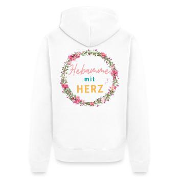 Hebamme mit Herz - personalisierbares Design - Unisex Premium Bio Zip Hoodie - Weiß - Hinten - Thijin (182cm)