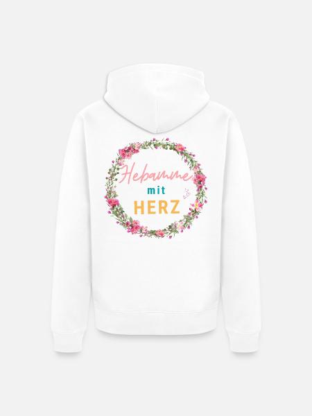 Hebamme mit Herz - personalisierbares Design - Unisex Premium Bio Zip Hoodie - Weiß