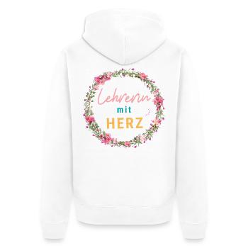Lehrerin mit Herz! Personalisierbares Design - Unisex Premium Bio Zip Hoodie - Weiß - Hinten - Thijin (182cm)