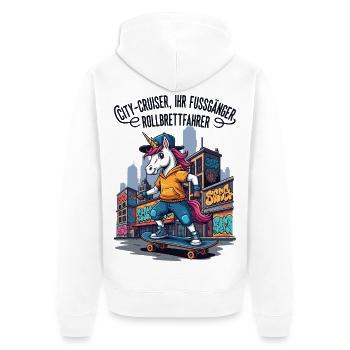 Skater Unicorn Urban - Unisex Premium Organic Zip Hoodie - white - Back - Thijin (182cm)