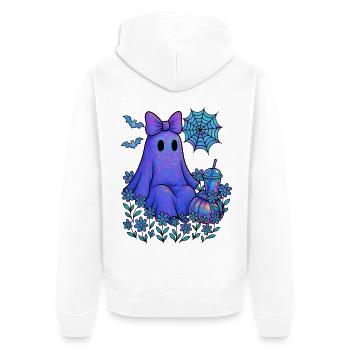 Halloween Cute Iridescent Ghost, Halloween Pumpkin - Unisex Premium Organic Zip Hoodie - white - Back - Thijin (182cm)