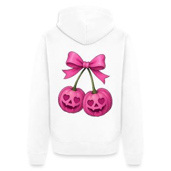 Rosa Kirschkürbisse, Halloween Kürbiskirschen - Unisex Premium Bio Zip Hoodie - Weiß - Hinten - Thijin (182cm)