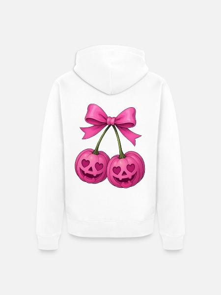 Pink Cherry Pumpkins, Halloween Pumpkin Cherries - Unisex Premium Organic Zip Hoodie - white