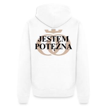 I'm Mighty Oppoline Kollektion - Unisex Premium Bio Zip Hoodie - Weiß - Hinten - Thijin (182cm)