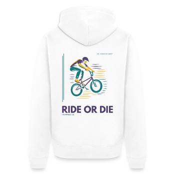 Ride or Die BMX Shirt | Streetwear Design - Unisex Premium Organic Zip Hoodie - white - Back - Thijin (182cm)