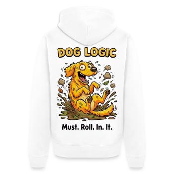 Dog Logic Matsch-Spaß - Unisex Premium Bio Zip Hoodie - Weiß - Hinten - Thijin (182cm)