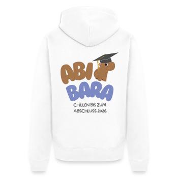 AbiBara 2026 Chillen bis zum Abschluss  - Unisex Premium Bio Zip Hoodie - Weiß - Hinten - Thijin (182cm)