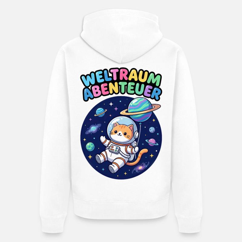 Chat Aventurier de l’Espace - Veste à capuche bio Premium Unisexe - blanc
