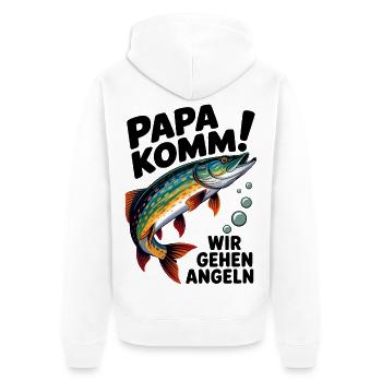 Papa Komm! Angelabenteuer Fischdesign - Unisex Premium Bio Zip Hoodie - Weiß - Hinten - Thijin (182cm)