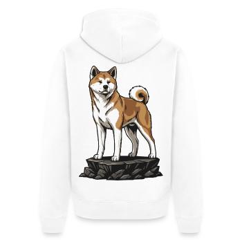 Akita Inu Dog on Rock Noble Japanese Portrait - Unisex Premium Organic Zip Hoodie - white - Back - Thijin (182cm)