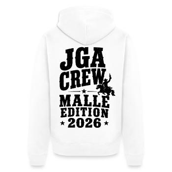 JGA CREW MALLE WESTERN EDITION 2026 - Unisex Premium Bio Zip Hoodie - Weiß - Hinten - Thijin (182cm)