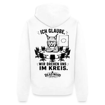 Ich glaube, wir drehen uns im Kreis - Unisex Premium Bio Zip Hoodie - Weiß - Hinten - Thijin (182cm)