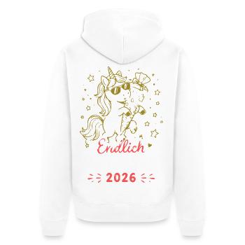 Einhorn Schulkind 2026 Erstschultag - Unisex Premium Bio Zip Hoodie - Weiß - Hinten - Thijin (182cm)