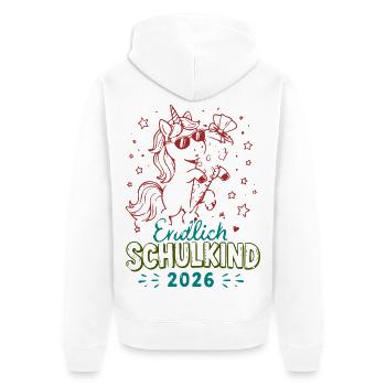 Unicornenfeier Schulkind 2026 - Unisex Premium Bio Zip Hoodie - Weiß - Hinten - Thijin (182cm)