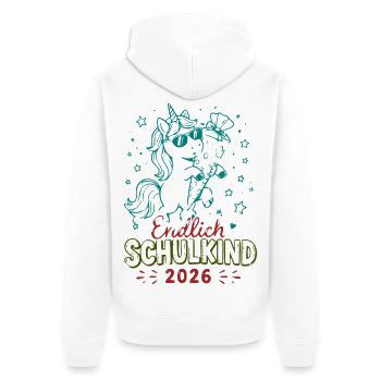 Endlich Schulkind 2026 Unicorn Feier - Unisex Premium Bio Zip Hoodie - Weiß - Hinten - Thijin (182cm)