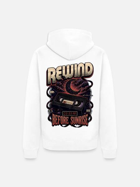 Rewind Before Sunrise Cassette - Unisex Premium Organic Zip Hoodie - white