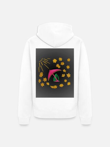Golden flowers under pink beach umbrella - Unisex Premium Organic Zip Hoodie - white