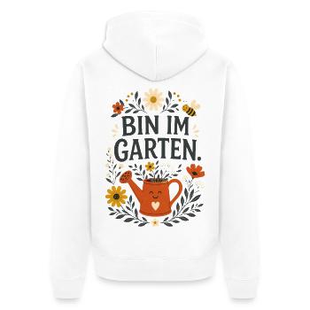 Bin im Garten – Lustiger Gärtner Spruch - Unisex Premium Bio Zip Hoodie - Weiß - Hinten - Thijin (182cm)