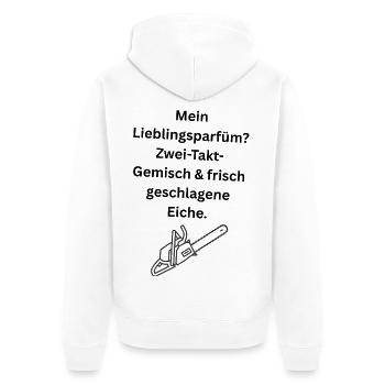 Mein Lieblingsparfüm? Zwei-Takt-Gemisch & frisch g - Unisex Premium Bio Zip Hoodie - Weiß - Hinten - Thijin (182cm)