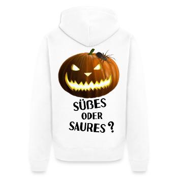 Süßes oder Saures - Kürbis mit Spinne - Unisex Premium Bio Zip Hoodie - Weiß - Hinten - Thijin (182cm)