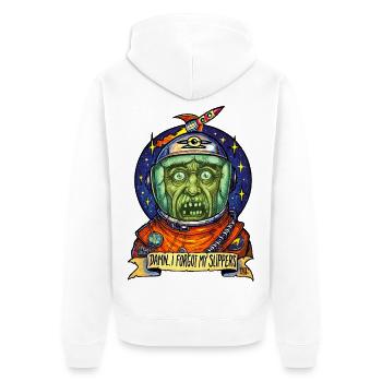Der Astronaut hat seine Hausschuhe vergessen - Unisex Premium Bio Zip Hoodie - Weiß - Hinten - Thijin (182cm)