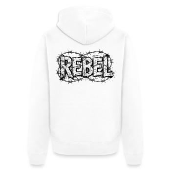 Rebellen-Stacheldrahttypografie - Unisex Premium Bio Zip Hoodie - Weiß - Hinten - Thijin (182cm)
