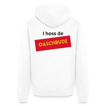 I hoss de Oaschbude  - Unisex Premium Bio Zip Hoodie - Weiß - Hinten - Thijin (182cm)