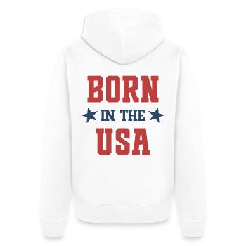 Geboren in den USA - Unisex Premium Bio Zip Hoodie - Weiß - Hinten - Thijin (182cm)