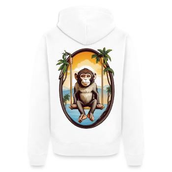 Affe auf Schaukel - Unisex Premium Bio Zip Hoodie - Weiß - Hinten - Thijin (182cm)