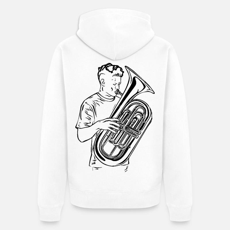 Dessin de joueur de tuba - Veste à capuche bio Premium Unisexe - blanc