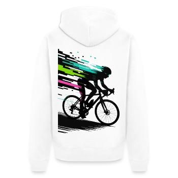 Glitch Pixel Cyclist – Art de vitesse numérique - Veste à capuche bio Premium Unisexe - blanc - Dos - Thijin (182cm)