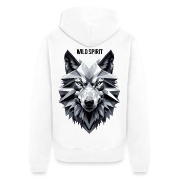 Geometric wolf with "Wild Spirit" motif - Unisex Premium Organic Zip Hoodie - white - Back - Thijin (182cm)