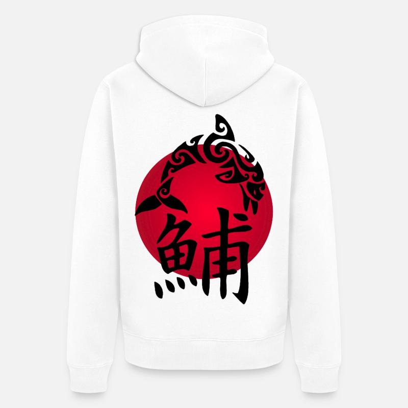 Dauphin noir et soleil rouge - Veste à capuche bio Premium Unisexe - blanc