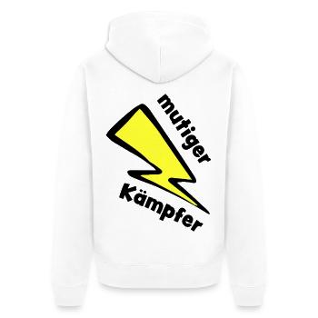 Kämpfer - Mutmacher - Glücksbringer - Unisex Premium Bio Zip Hoodie - Weiß - Hinten - Thijin (182cm)