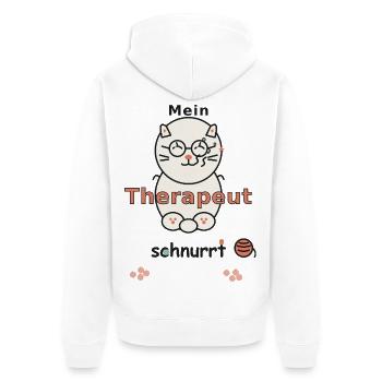 MEIN THERAPEUT SCHNURRT - Unisex Premium Bio Zip Hoodie - Weiß - Hinten - Thijin (182cm)
