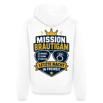 Mission Bräutigam Letzte Nacht in Freiheit - Unisex Premium Bio Zip Hoodie - Weiß - Hinten - Thijin (182cm)
