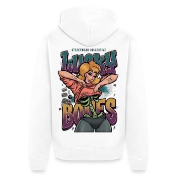 Lucky Bones Retro Skeleton Pin Up Streetwear - Unisex Premium Bio Zip Hoodie - Weiß - Hinten - Thijin (182cm)