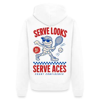 Serve Looks Serve Aces – Cooler Tennisfrosch - Unisex Premium Bio Zip Hoodie - Weiß - Hinten - Thijin (182cm)