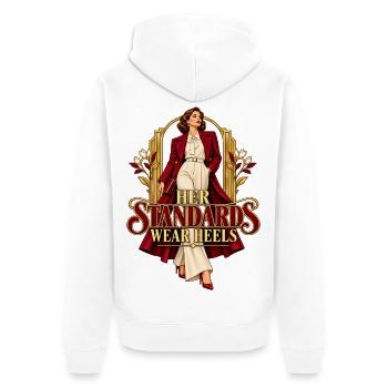 Standards auf Absätzen - Unisex Premium Bio Zip Hoodie - Weiß - Hinten - Thijin (182cm)