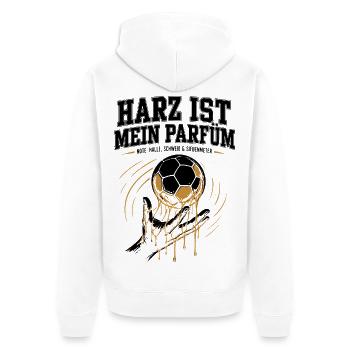 Handballer Geschenk – Harz statt Parfüm - Unisex Premium Bio Zip Hoodie - Weiß - Hinten - Thijin (182cm)