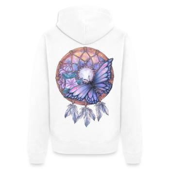 Traumfänger mit Schmetterling Galaxy Traum Kunst - Unisex Premium Bio Zip Hoodie - Weiß - Hinten - Thijin (182cm)